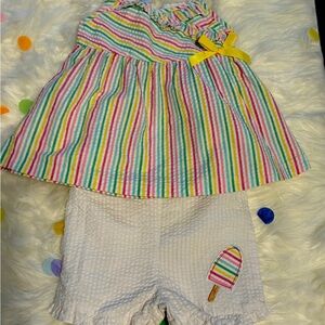 Bonnie Jean girls multicolored striped, two piece bloomer outfit. Size 4T.